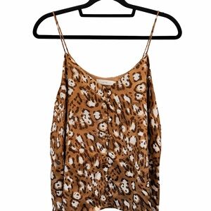Lush Leopard Print Satin Cami Button Front Spaghetti Strap Top Size M